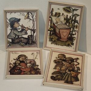 Vintage Small Framed Set of 4 Hummel Prints of Sweet Little Boys and Girls